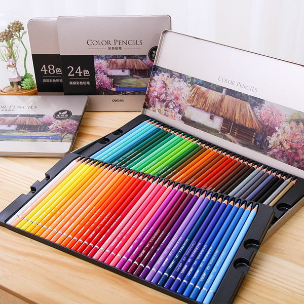 36/48/72 color water-soluble/oily colored pencil set portable metal box professional sketch hand-painted pen art supplies