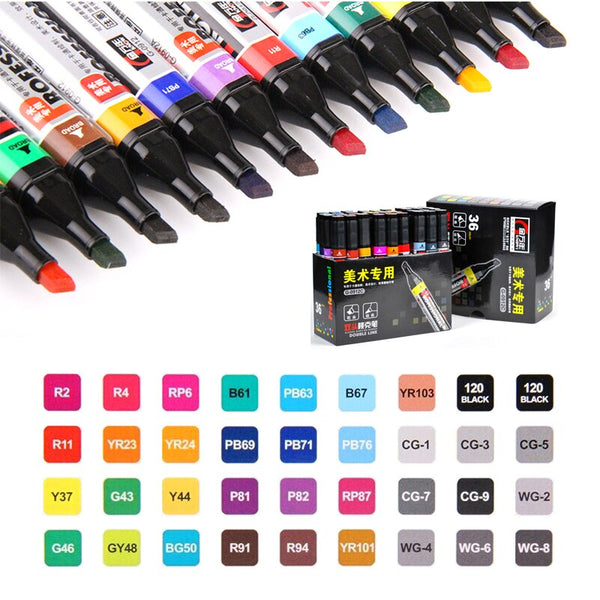 36 Color Advertising pen Artist Dual Head Sketch Manga Markers Double Line Alcohol Based Ink Markers for Design Supplies