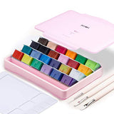 AOOK HIMI Gouache Paint Set Jelly Cup 24 Vibrant Colors Non Toxic Paints with Portable Case Palette for Artist Canvas Painting Watercolor Papers, Rich Pigment, (28 Pink 24+3+1)