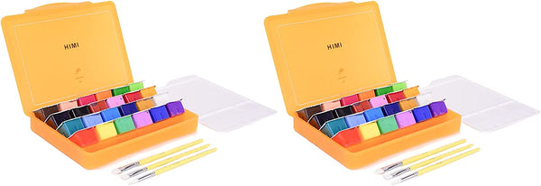 HIMI Gouache Paint Set, 24 Colors x 30ml Unique Jelly Cup Design with 3 Paint Brushes and a Palette in a Carrying Case Perfect for Artists, Students, Gouache Opaque Watercolor Painting-1440ml (pack of 2)