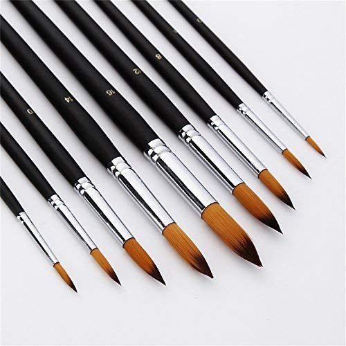 AOOK Artist Paint Brushes Superior Hair Artists Flat Round Point Tip Paint Brush Set for Watercolor Acrylic Oil Painting Supplies (9 Round Point)