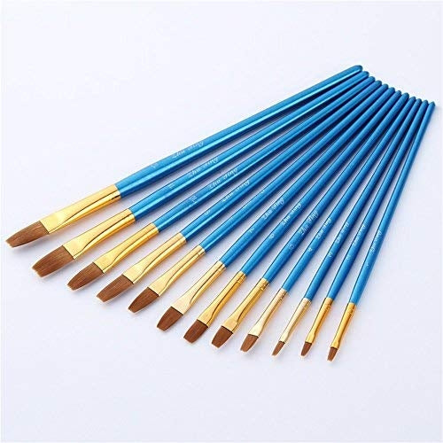 AOOK Artist Paint Brushes Superior Hair Artists Flat Round Point Tip Paint Brush Set for Watercolor Acrylic Oil Painting Supplies (12 Flat Point)