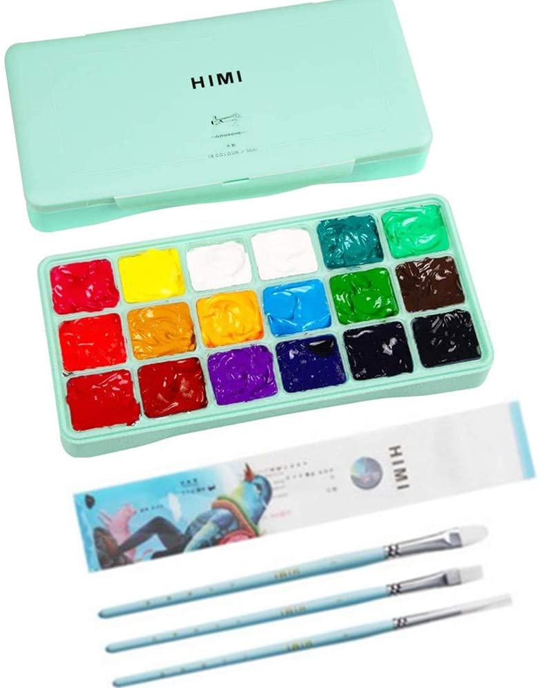 Himi Gouache Paints Set, 18 Colors, 30ml, 18 US fl oz, Non Toxic Paint for Canvas and Paper, Art Supplies for Professionals, and More (Blue CASE)
