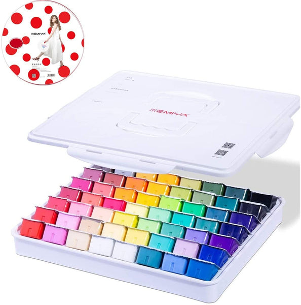 AOOK HIMI MIYA Gouache Paint Set, 56 Colors x 30ml Unique Jelly Cup Design in a Carrying Case Perfect for Artists, Students, Gouache Opaque Watercolor Painting（Comes with red dot drawing plate）