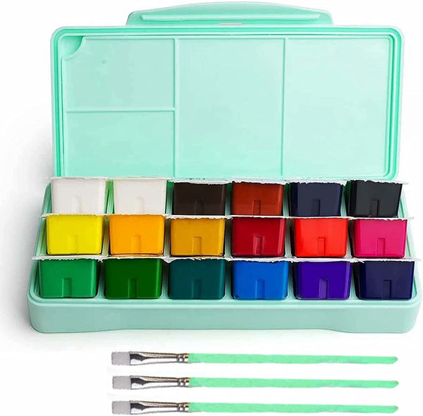 HIMI Gouache Paint Set 18 Colors x 30ml Artist Painting Gouache Unique Jelly Cup Design Non-Toxic Opaque Watercolor Gouache Paint with 3 Paint Brushes and Palette for Artist Student and Kid -Green