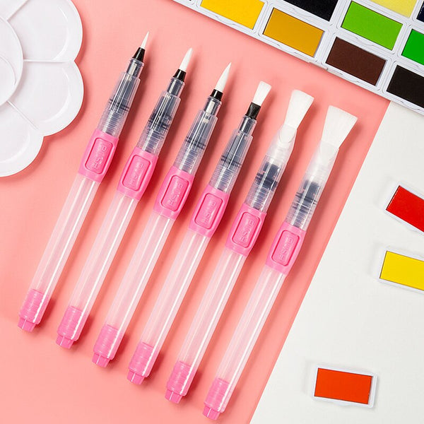 6Pcs Refillable Paint Brush Water Color Brush Soft Watercolor Brush Ink Pen for Painting Calligraph Drawing Art Supplies