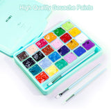 AOOK HIMI Gouache Paint Set Jelly Cup 24 Vibrant Colors Non Toxic Paints with Portable Case Palette for Artist Canvas Painting Watercolor Papers, Rich Pigment, (28 GREEN 24+3+1DAO)