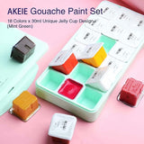HIMI Gouache Paint Set 18 Colors x 30ml Artist Painting Gouache Unique Jelly Cup Design Non-Toxic Opaque Watercolor Gouache Paint with 3 Paint Brushes and Palette for Artist Student and Kid -Green