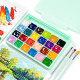 HIMI Gouache Paint Sets, 24 Colors x 30ml/1oz with 5 Brushes & a Palette, Unique Jelly Cup Design, Non-Toxic, Perfect for Beginners,Artists, Students, Newbie (Green)