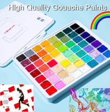 AOOK Gouache Paint Set, 56 Colors x 30ml Unique Jelly Cup Design in a Carrying，Comes with a colorful square tray with a colorful rectangle tray Paint Palette