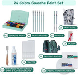 HIMI Gouache Paint Set -41 PCS Artist Painting Kit-24 Jelly Cup Design Gouache, Paintbrushes, Palette, Pencils, Eraser, Desktop Bucket,Scraper, Moisturized Mildew Spray and Paint Refill for Kids, Students, Adults
