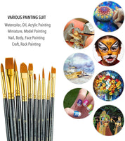 AOOK Acrylic Paint Brush Set, Nylon Hair Brushes for All Purpose Oil Watercolor Painting Artist Professional Kits (10p Black)