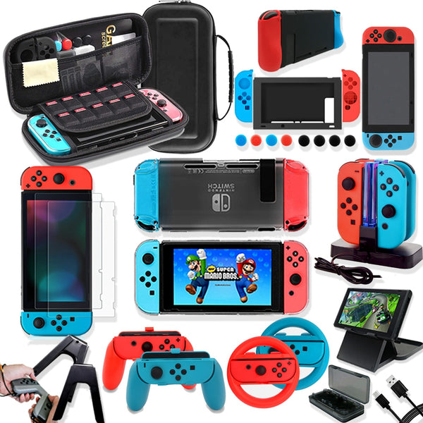 Game Accessories Set For Nintend Switch Travel Carrying Bag Joycon Protective Cover Charging Dock Screen Protector Case Card Box