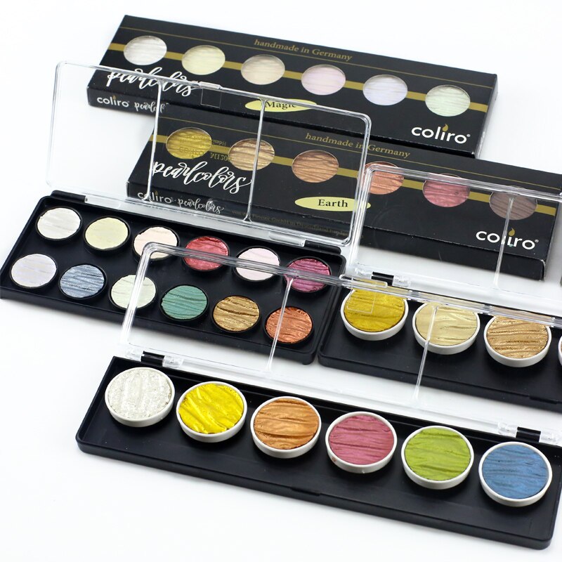 Gold Mica 6 Color Watercolor Palette. Handmade Pearlescent 