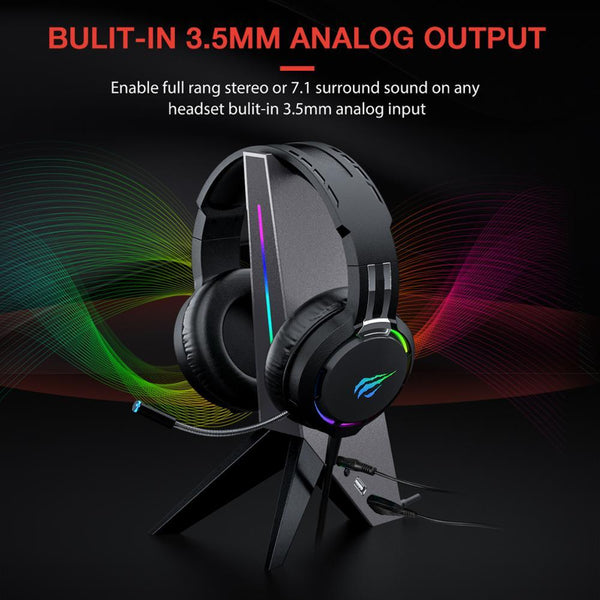 AOOKGAME RGB Headphone Stand with 3.5mm AUX and Dual USB Ports Gaming Designed Headphone Hanger Headset Holder PC Desk Accessories