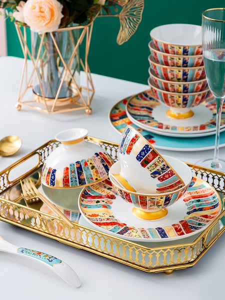 High-end chinês conjunto de utensílios de mesa luz doméstica luxo jingdezhen osso china tigela prato criativo tigelas e pratos