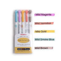 Japanese Zebra 5Pcs/Set Mildliner Pen Mild Liner Double Headed Highlighter Pen Drawing Marker Pens Scribble Art Stationery