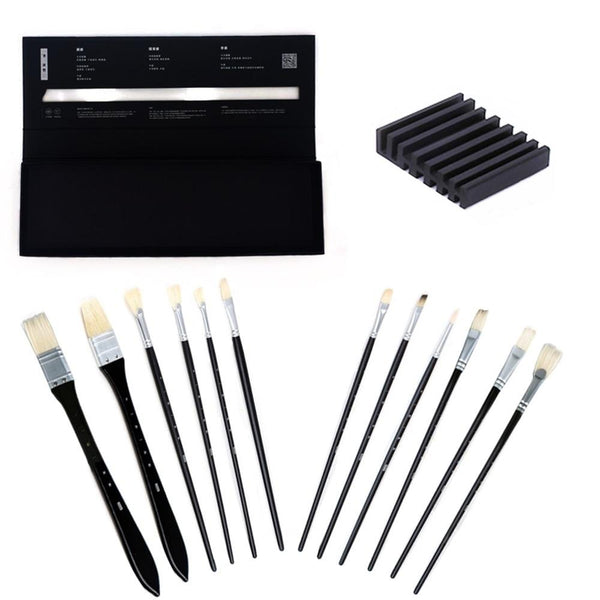 Miya Himi 12pcs Classic Black Artist Paint Brushes Set for Acrylic Oil Watercolor Face &amp; Body Gouache Painting with Hog Hairs
