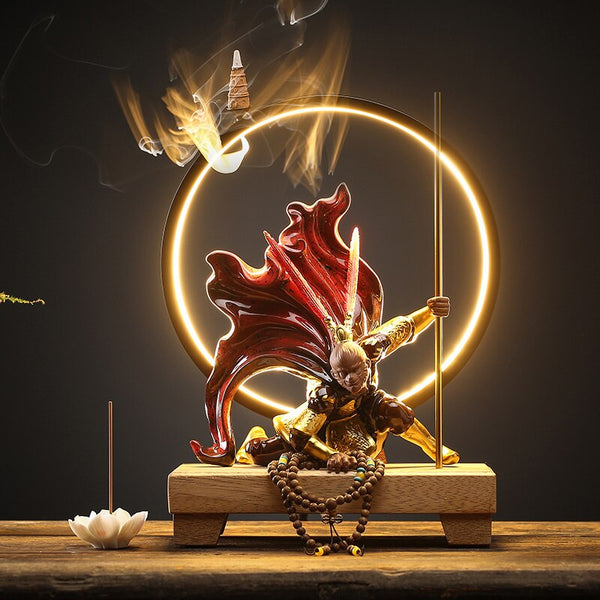 Novo 2022 chinês zen macaco rei macaco rei decoração backflow perfumado luz da noite casa desktop sala de estar decorações