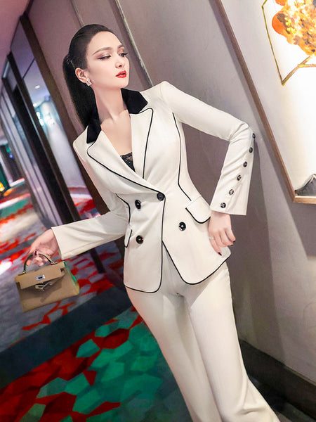 AOOKDRESS Spring black and white contrast color suit suit 2021 new double-row small suit jacket and two-piece pants