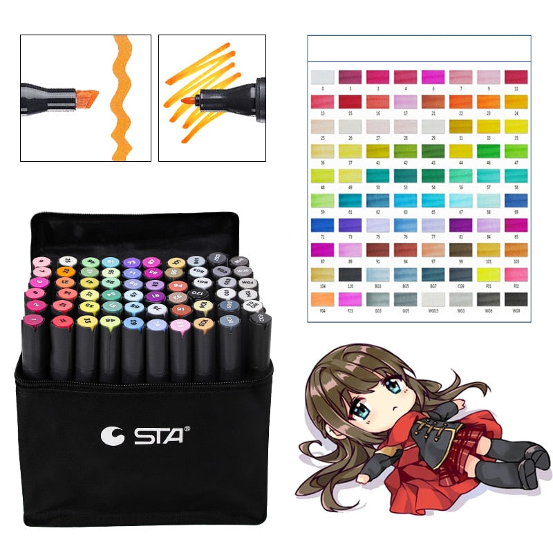 STA 30/40/60/80 Colors Alcohol Based Color Marker Dual Tip for Art