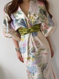 AOOKDRESS Retro floral midi women's dress, Japanese style, elegant bodycon, chic, party, birthday, women's fashion, spring, 1 piece