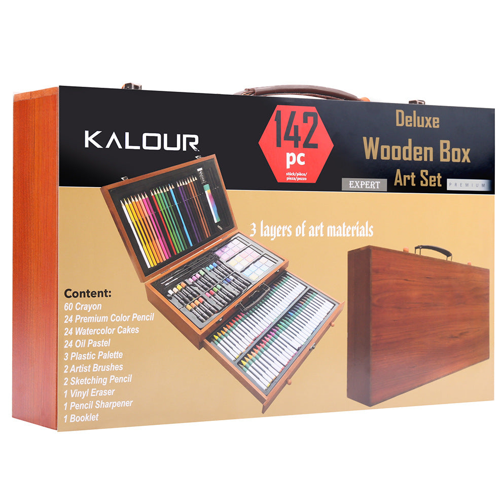 Art Set, 82 Piece, Wooden Case Color Pencils, Oil Pastels, Watercolor  Cakes, Paint Brushes, and More Deluxe Art Set 