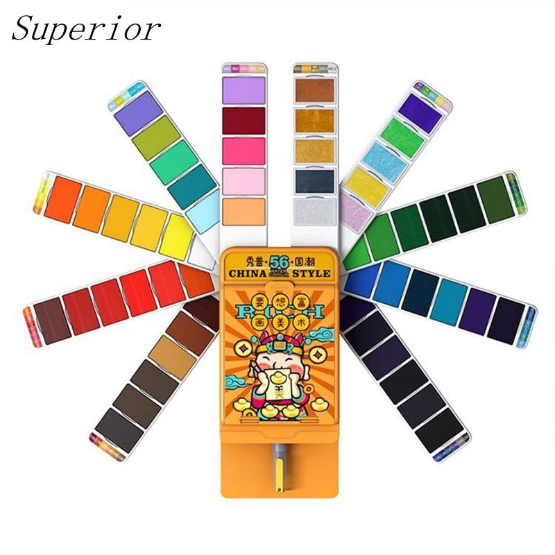 Superior 18/25/33/42 Solid Watercolor Paint Set With Water Brush Pen  Foldable Travel Water Color Pigment For Draw Dropshipping