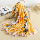 AOOKMIYAVan Gogh Oil Painting Silk Scarf Women Luxury Brand Apricot Floral Print Hijab Bandana Foulard Femme Shawl Soft Bufanda Mujer