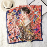 AOOKMIYAVan Gogh Oil Painting Silk Scarf Women Luxury Brand Apricot Floral Print Hijab Bandana Foulard Femme Shawl Soft Bufanda Mujer