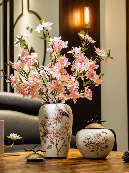 Vaso de cerâmica tv armário decoração entrada de luxo casa sala de estar mesa de jantar ornamento seco high-end flor