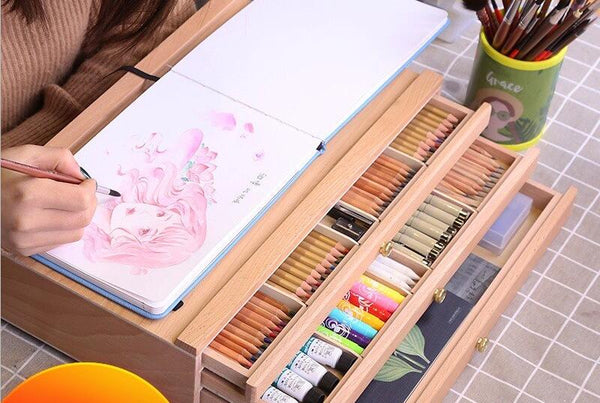 Beech Drawer Wood Stand Easel Set Desk Oil Paint Box Sketch Colored Pencils Storage Box Drawing Bracket Sketching Art Board