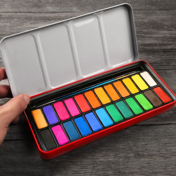 12/18/24 Colors Professional Solid Watercolor Paints With brush Pen Portable Solid Watercolor Pigment For Drawing Art Supplies