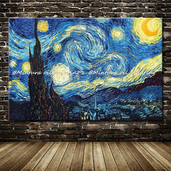 Mintura Art Hand Painted Reproductions Van Gogh Starry Sky Famous Oil Painting On Canvas Wall Picture For Living Room Home Decor
