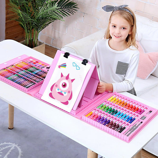 176 PCS Art Set Built-In Easel Artist Crayon Drawing Paint Brush Pens For Kids Birthday Gifts Box Art Painting Supplies