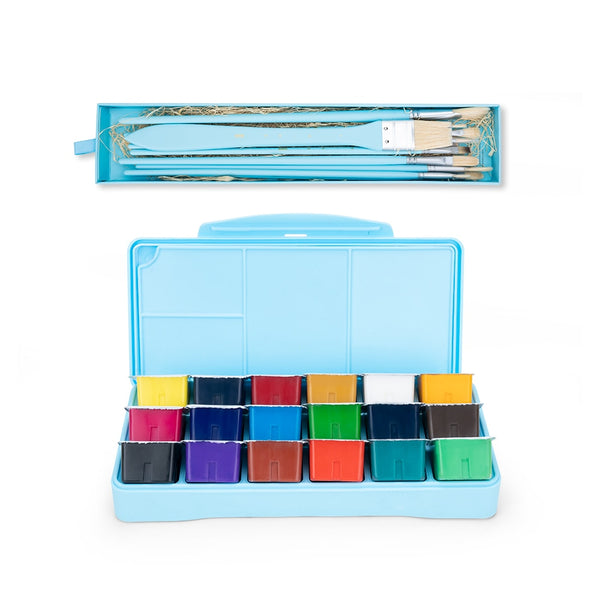 MIYA Gouache watercolor Paint Brush Set 18 Colors * 30ml Unique Jelly Cup Design Portable Case with Palette for Artists Students