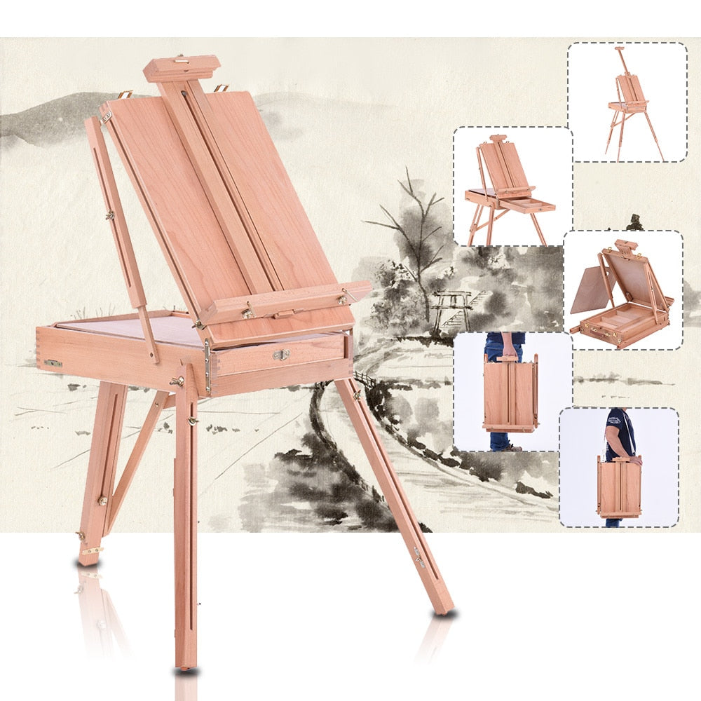Portable Folding Durable French Easel Wooden Sketch Box Artist