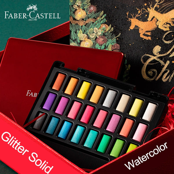 FABER-CASTELL Artist Watercolor Paints Professional Metallic Glitter Solid Painting Ideal for Watercolor Techniques 24 Colors