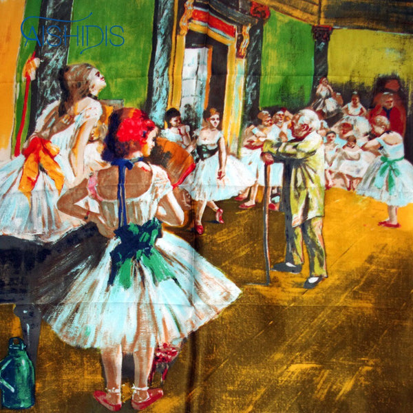 Women Scarves Neckerchief 100% Silk Scarf Soft Touch Oil Painting Famous Art "Edgar Degas's The Dancing Class"