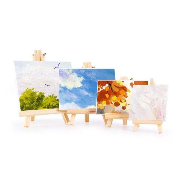 Mini Canvas And Natural Wood Easel Set For Art Painting Drawing