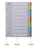 10 Color Binder Index Divider Plastic A4 File Folder Separators 2/3/4 Hole Binder A4 Plastic Dividers For Filing Cabinets