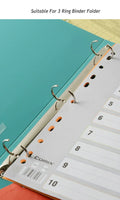 10 Color Binder Index Divider Plastic A4 File Folder Separators 2/3/4 Hole Binder A4 Plastic Dividers For Filing Cabinets