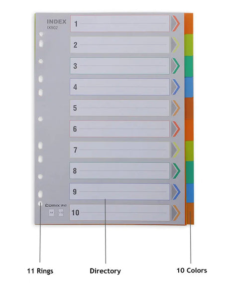 10 Color Binder Index Divider Plastic A4 File Folder Separators 2/3/4 Hole Binder A4 Plastic Dividers For Filing Cabinets