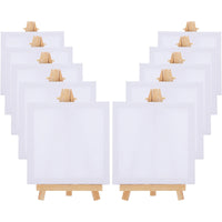 AOOKMIYA 10 Sets Mini Frame Wood Easel Stand Paint Painting Canvases Wooden Card Travel Mini Canvas Set Painting Kids Craft DIY Drawing
