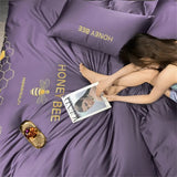 100% Cotton Luxury Bedding Set Bee Embroidery Solid Color Purple Comforter Covers 3/4 Piece Set Soft Highend Bedclothes