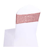 100pcs Shining Gold Silver Spandex Sequin Glitter Chair Sash Elastic Chair Bands Bow Ties Wedding Party Banquet Supply