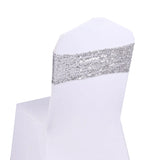 100pcs Shining Gold Silver Spandex Sequin Glitter Chair Sash Elastic Chair Bands Bow Ties Wedding Party Banquet Supply
