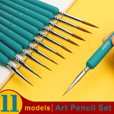 11 pçs pincéis de pintura de arte mini linha gancho caneta pincel de pintura gouache aquarela tintas a óleo artistas pintados à mão
