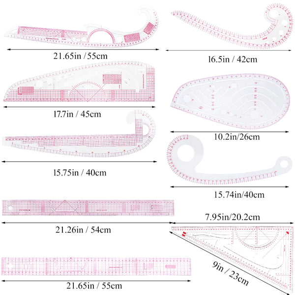 13PCS Styling Sewing French Curve Ruler Set, Dress Makers Ruler