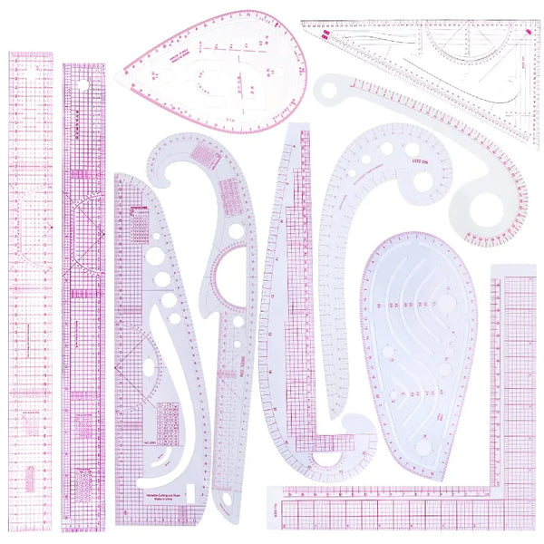11Pcs Multifunctional French Curve Ruler Soft Plastic Patchwork Ruler Measure Dressmaking Drawing Template Craft Sewing Tools